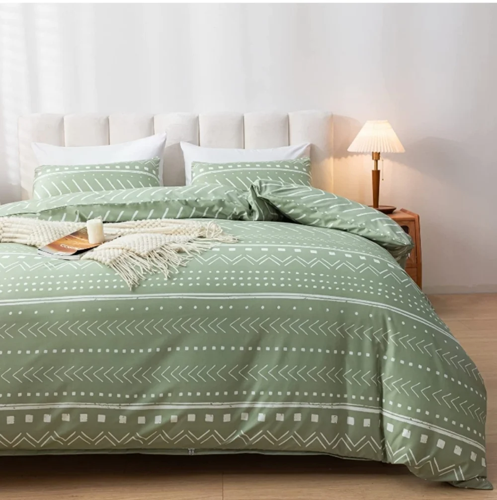 Boho Aztec Sage Green Twin Quilt Set – Soft Microfiber Bedding